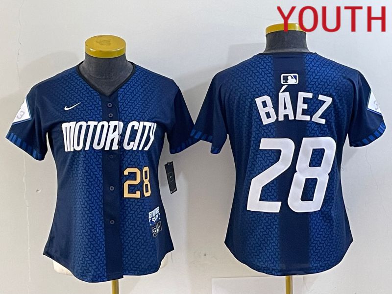 Youth Detroit Tigers #28 Baez Blue City Edition Nike 2024 MLB Jersey style 2